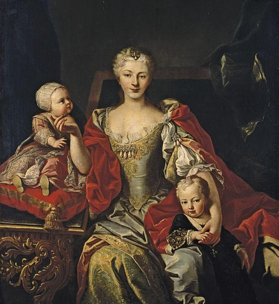 Portrait of Polyxena Christina of Hesse-Rotenburg with her two oldest children, the future Victor Amadeus III and Princess Eleonora
